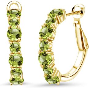 Gem Stone King 18K Yellow Gold Plated Silver Green Peridot Hoop Earrings For Women (3.12 Cttw, Gemstone August Birthstone, Round 4MM and 3MM) in Saudi Arabia