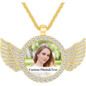 Valyria Picture Necklace Personalized Photo for Men Women Angel Wings Custom Necklace with Picture Inside Circle Chain with Wings Memory Chain Necklace Hip Hop Jewelry in Kuwait