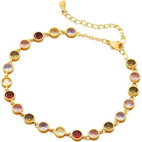 Dainty Gold Bracelet with Colorful Gemstone Links, Delicate Chain Design in Saudi Arabia