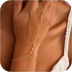 Hand Chain Bracelet for Women - 14K Gold Plated Ring Hand Chain Bracelet Dainty Link Finger Ring Bracelets Gold Jewelry Gifts for Women Trendy in Saudi Arabia