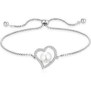 STARCHENIE 925 Sterling Silver Freshwater Cultured Pearl Bracelet Heart Birthstone Bracelets for Women - Elegant Jewelry Gift with Adjustable Chain in Kuwait