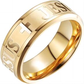 8 مللي متر الفضة الذهب الأسود رجل إمرأة الرب الصلاة يسوع الصليب الفولاذ المقاوم للصدأ حلقة الصليب يسوع محفورة خاتم الدينية المسيحية in Kuwait