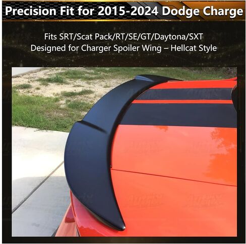 جناح خلفي للسيارة 2015-2024 دودج تشارجر SRT Hellcat SXT RT ScatPack SE GT Daytona، جناح الشاحن الخلفي Hellcat Style Ducktail Wing ABS Matte Black in Kuwait