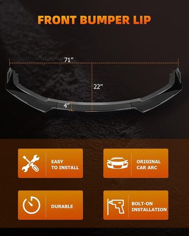 FINDAUTO ABS Car Front Lip Body Kits Fits for 2016-2020 for Honda Civic Glossy Black Front Bumper Lower Lip Splitter Spoiler in Saudi Arabia