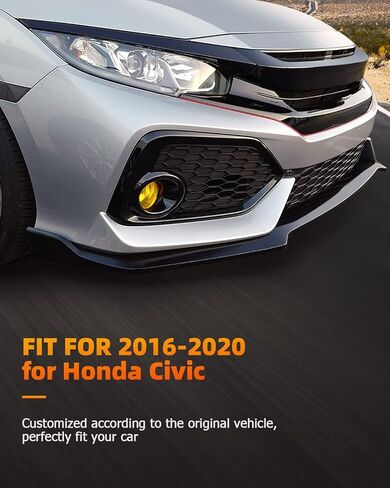 FINDAUTO ABS Car Front Lip Body Kits Fits for 2016-2020 for Honda Civic Glossy Black Front Bumper Lower Lip Splitter Spoiler in Saudi Arabia