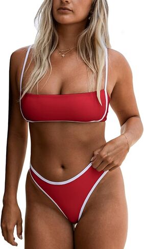 مجموعات بيكيني Bandeau للنساء من قطعتين من ملابس السباحة ذات الأشرطة السباغيتي القابلة للتعديل in Kuwait