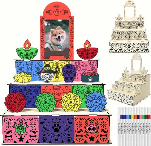 Cinrobiye Day of the Dead Ofrenda Altar Unfinished Dia De Los Muertos Pet Altar Photo Frame with Colored Pens Wooden Dia De Los Muertos Decorations for Dog & Cat Remembrance Memory Shadow Box Supplies in Kuwait
