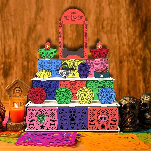 Cinrobiye Day of the Dead Ofrenda Altar Unfinished Dia De Los Muertos Pet Altar Photo Frame with Colored Pens Wooden Dia De Los Muertos Decorations for Dog & Cat Remembrance Memory Shadow Box Supplies in Kuwait