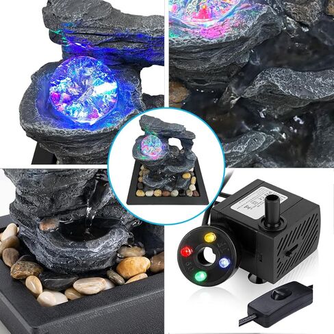 Mini Fountain Pump with LED Lights, Ultra Quiet Submersible Water Pump with Switch for Aquarium, Small Fish Tank, Pet Water Fountain, Tabletop Fountains, Water Gardens and Hydroponic Systems in Kuwait