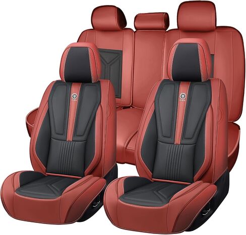 Arazi Custom 5 Full Seat Covers Fit for Nissan Rogue 2014-2025, Full-Coverage Premium Waterproof Nappa Leather Seat Cover（5 Seats Standard, Black&Red） in Saudi Arabia