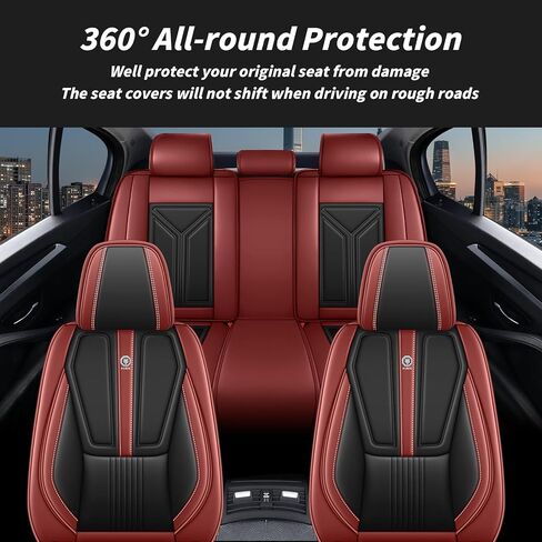 Arazi Custom 5 Full Seat Covers Fit for Nissan Rogue 2014-2025, Full-Coverage Premium Waterproof Nappa Leather Seat Cover（5 Seats Standard, Black&Red） in Saudi Arabia