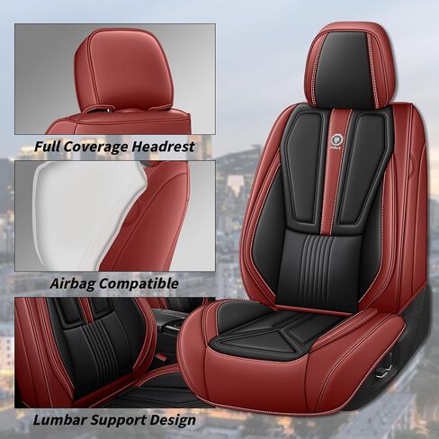 Arazi Custom 5 Full Seat Covers Fit for Nissan Rogue 2014-2025, Full-Coverage Premium Waterproof Nappa Leather Seat Cover（5 Seats Standard, Black&Red） in Saudi Arabia