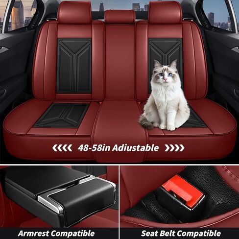 Arazi Custom 5 Full Seat Covers Fit for Nissan Rogue 2014-2025, Full-Coverage Premium Waterproof Nappa Leather Seat Cover（5 Seats Standard, Black&Red） in Saudi Arabia