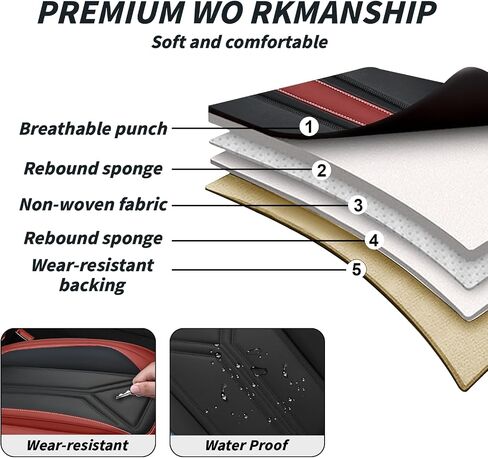 Arazi Custom 5 Full Seat Covers Fit for Nissan Rogue 2014-2025, Full-Coverage Premium Waterproof Nappa Leather Seat Cover（5 Seats Standard, Black&Red） in Saudi Arabia