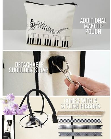 InnoBeta Piano Gifts Canvas Tote Bag for Women, Important Piano Stuff Bag, Pianist Gifts for Teacher Appreciation Day, Birthday, Thanksgiving, Christmas in Saudi Arabia