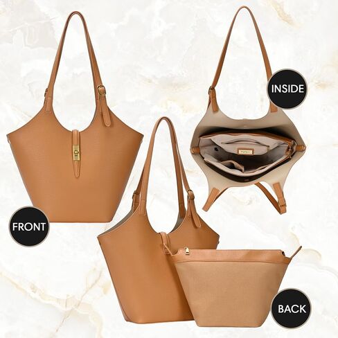 Miztique Isabelle 2 in 1 Scoop Neck Tote - Vegan Leather Handbag for Women Adjustable Shoulder Straps Removable Zipper Pouch in Kuwait