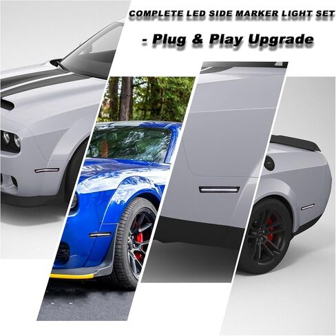ضوء علامات جانبية مدخنة لـ 2018-2023 دودج تشالنجر SRT Hellcat/Demon/Redeye/Super Stock/Jailbreak/Scat Pack Widebody | ديناميكيات متسلسلة إشارات الانعطاف باللون الأبيض | مجموعة التوصيل والتشغيل المكونة من 4 قطع in Kuwait