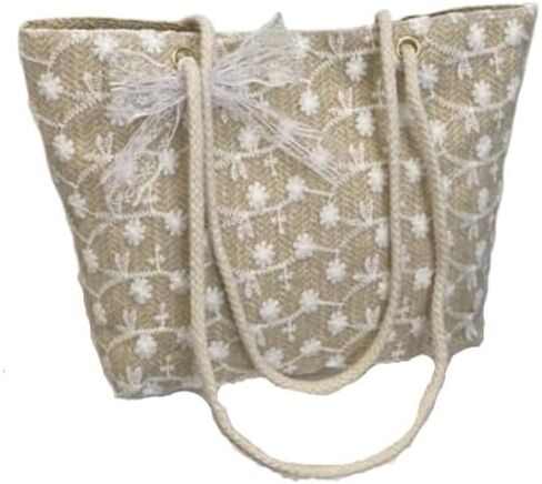 Elegant Lace Straw Tote Bag - Korean Style Large Capacity Handbag for Women Shoulder and Hand Carry in Saudi Arabia