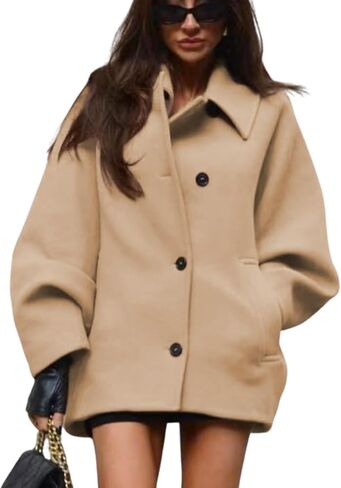 Womens Pea Coat Single Breasted Lapel Peacoat 2025 Fall Winter Trench Coat Oversized Jackets Casual Outerwear in Saudi Arabia