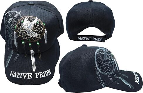 Native Pride Indian Dreamcatcher Dove Feathers Shadow Black 100% Polyester Adjustable Embroidered Baseball Cap Hat in Saudi Arabia