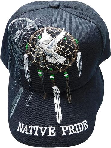Native Pride Indian Dreamcatcher Dove Feathers Shadow Black 100% Polyester Adjustable Embroidered Baseball Cap Hat in Saudi Arabia
