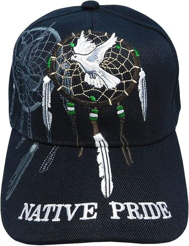 Native Pride Indian Dreamcatcher Dove Feathers Shadow Black 100% Polyester Adjustable Embroidered Baseball Cap Hat in Saudi Arabia