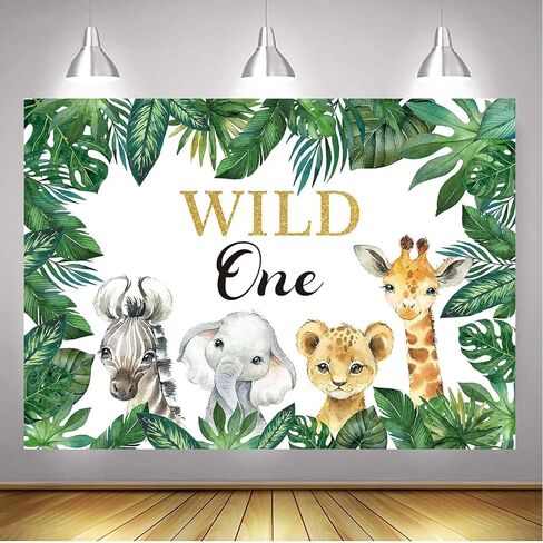 BINQOO 7x5ft Boy Wild One Backdrop Jungle Animals Wild One Photography Background Animals Greenery First Birthday Photography Background in Kuwait