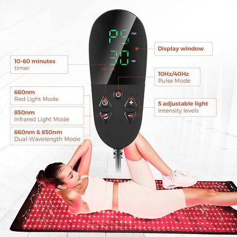 بساط العلاج بالضوء الأحمر لكامل الجسم من QuasarMD Home، 2052 قطعة 660 نانومتر أو 850 نانومتر من الخرز LED الاحترافي، مؤقت، نبض مزدوج التردد، لتخفيف الألم، تعزيز الطاقة، تحسين النوم، تعافي العضلات in Kuwait