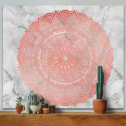 نسيج حائط من Feel Kozi Floral Mandala باللون الذهبي الوردي - نسيج رخامي لديكور غرفة النوم - معلق على الحائط كبير ونسيج ديكور منزلي مع قضبان معلقة متضمنة (80 × 68 بوصة) in Saudi Arabia