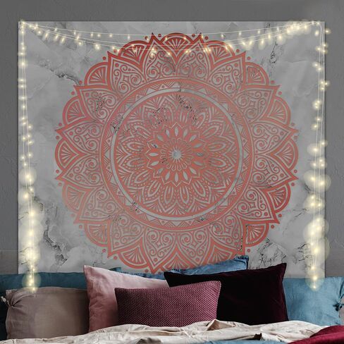 نسيج حائط من Feel Kozi Floral Mandala باللون الذهبي الوردي - نسيج رخامي لديكور غرفة النوم - معلق على الحائط كبير ونسيج ديكور منزلي مع قضبان معلقة متضمنة (80 × 68 بوصة) in Saudi Arabia