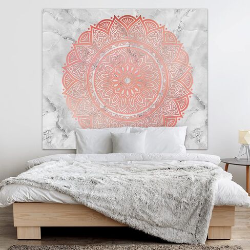 نسيج حائط من Feel Kozi Floral Mandala باللون الذهبي الوردي - نسيج رخامي لديكور غرفة النوم - معلق على الحائط كبير ونسيج ديكور منزلي مع قضبان معلقة متضمنة (80 × 68 بوصة) in Saudi Arabia