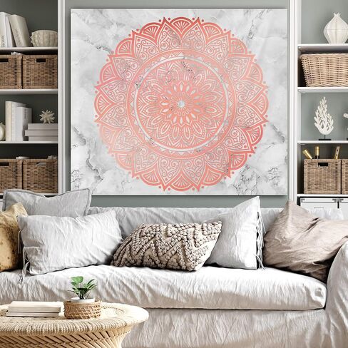نسيج حائط من Feel Kozi Floral Mandala باللون الذهبي الوردي - نسيج رخامي لديكور غرفة النوم - معلق على الحائط كبير ونسيج ديكور منزلي مع قضبان معلقة متضمنة (80 × 68 بوصة) in Saudi Arabia