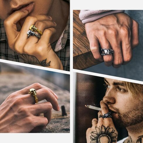 Men Rings 14K Gold/Black/Silver Plated Ghost Skeleton Ring For Women Chunky Finger Jewellery Size 7-14 in Saudi Arabia