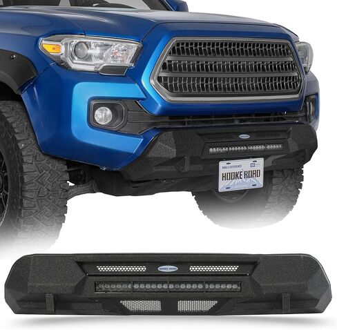 المصد الأمامي من Hooke Road Stubby لسيارة Toyota Tacoma 3rd Gen Pickup 2016-2023، مصد فولاذي بري مع شريط إضاءة LED، ودعامة لوحة الترخيص وحوامل على شكل حرف D in Saudi Arabia