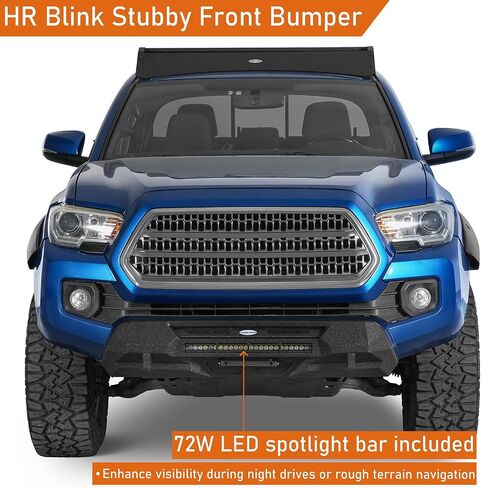 المصد الأمامي من Hooke Road Stubby لسيارة Toyota Tacoma 3rd Gen Pickup 2016-2023، مصد فولاذي بري مع شريط إضاءة LED، ودعامة لوحة الترخيص وحوامل على شكل حرف D in Saudi Arabia