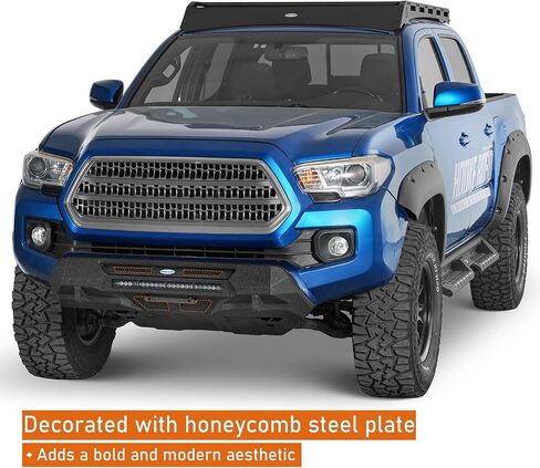 المصد الأمامي من Hooke Road Stubby لسيارة Toyota Tacoma 3rd Gen Pickup 2016-2023، مصد فولاذي بري مع شريط إضاءة LED، ودعامة لوحة الترخيص وحوامل على شكل حرف D in Saudi Arabia