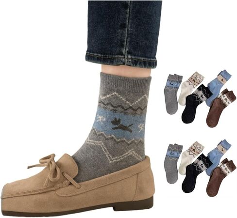 Fair Isle Crew Socks Women Girls Cozy Spring Fall Winter Thick Warm Japanese Korean Style Comfort Retro Cute Preppy in Saudi Arabia