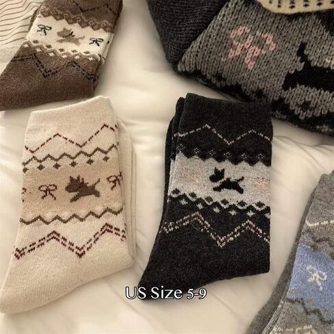 Fair Isle Crew Socks Women Girls Cozy Spring Fall Winter Thick Warm Japanese Korean Style Comfort Retro Cute Preppy in Saudi Arabia