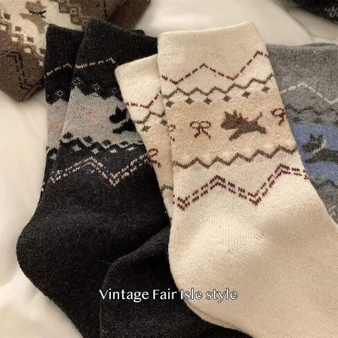 Fair Isle Crew Socks Women Girls Cozy Spring Fall Winter Thick Warm Japanese Korean Style Comfort Retro Cute Preppy in Saudi Arabia