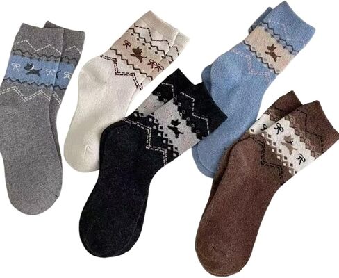 Fair Isle Crew Socks Women Girls Cozy Spring Fall Winter Thick Warm Japanese Korean Style Comfort Retro Cute Preppy in Saudi Arabia