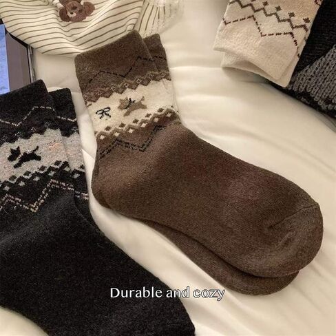 Fair Isle Crew Socks Women Girls Cozy Spring Fall Winter Thick Warm Japanese Korean Style Comfort Retro Cute Preppy in Saudi Arabia