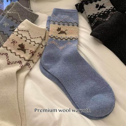 Fair Isle Crew Socks Women Girls Cozy Spring Fall Winter Thick Warm Japanese Korean Style Comfort Retro Cute Preppy in Saudi Arabia
