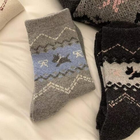 Fair Isle Crew Socks Women Girls Cozy Spring Fall Winter Thick Warm Japanese Korean Style Comfort Retro Cute Preppy in Saudi Arabia