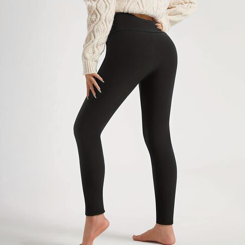 Women's Fleece Lined Leggings - High Waisted Tummy Control, Thermal Yoga Pants for Winter Workout in Saudi Arabia