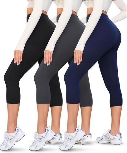 VALANDY Creamlush 3 Pack Capri Leggings for Women-High Waisted Comfy Stretchy Soft Yoga Casual Lounge Pants in Kuwait