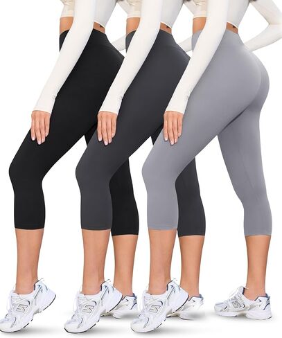 VALANDY Creamlush 3 Pack Capri Leggings for Women-High Waisted Comfy Stretchy Soft Yoga Casual Lounge Pants in Kuwait