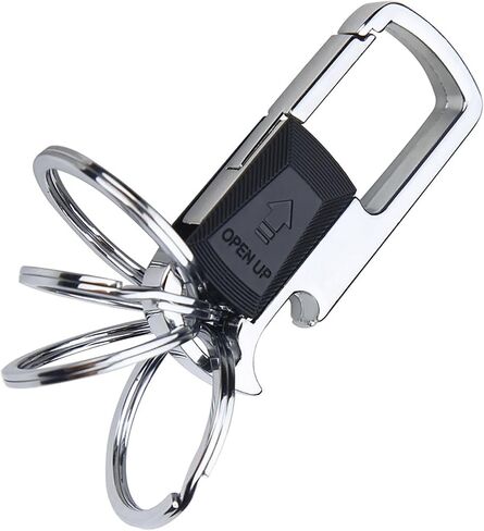 سلسلة مفاتيح مع 4 حلقات مفاتيح وفتاحة زجاجات - حامل مشبك حلقي لسلسلة مفاتيح متينة متعددة الوظائف لمفاتيح السيارة المنزلية in Kuwait