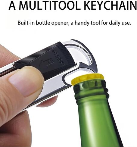 سلسلة مفاتيح مع 4 حلقات مفاتيح وفتاحة زجاجات - حامل مشبك حلقي لسلسلة مفاتيح متينة متعددة الوظائف لمفاتيح السيارة المنزلية in Kuwait