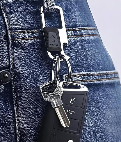 سلسلة مفاتيح مع 4 حلقات مفاتيح وفتاحة زجاجات - حامل مشبك حلقي لسلسلة مفاتيح متينة متعددة الوظائف لمفاتيح السيارة المنزلية in Kuwait