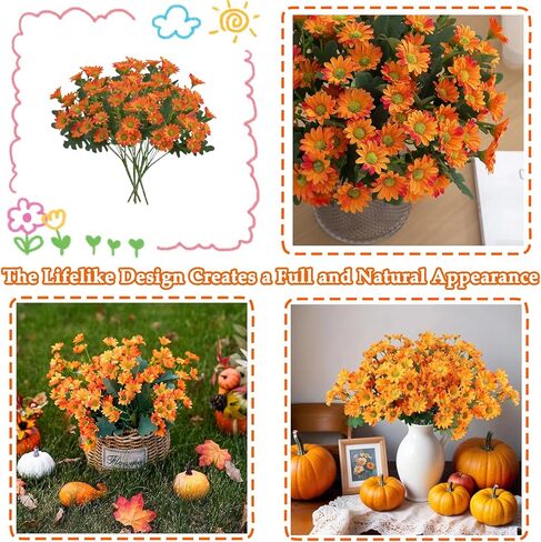 Funsdecor Mums، أمهات غروب الشمس الاصطناعي، زهور أم غروب الشمس الاصطناعية في الهواء الطلق، مقاومة للأشعة فوق البنفسجية، مقاومة للماء، مقاومة للرياح، مفعمة بالحياة، مفعمة بالحياة وجوهر الخريف (10 حزم، أصفر) in Kuwait